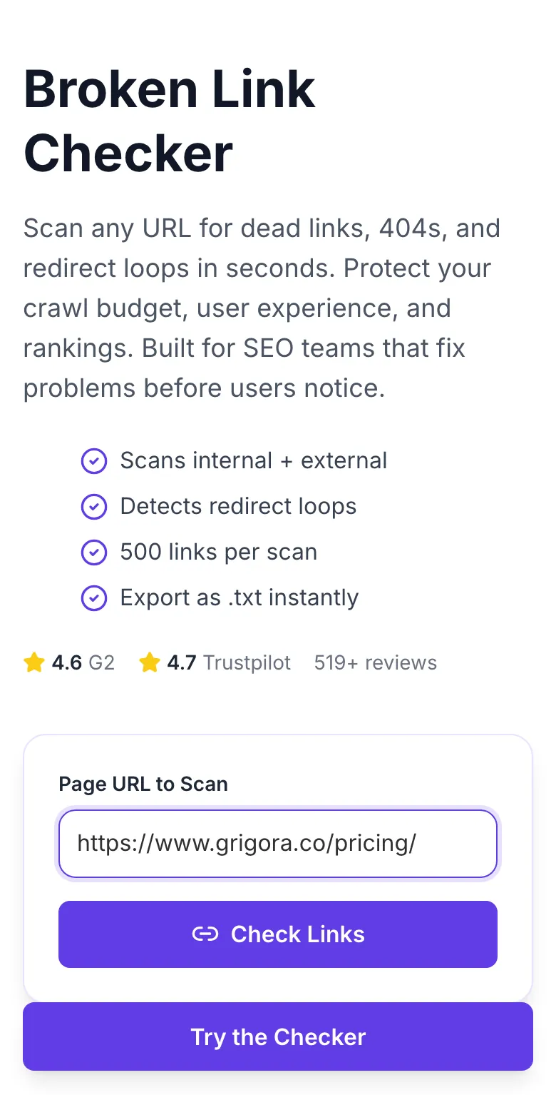 Broken Link Checker with input filled in