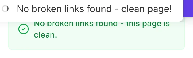 Broken Link Checker showing its result