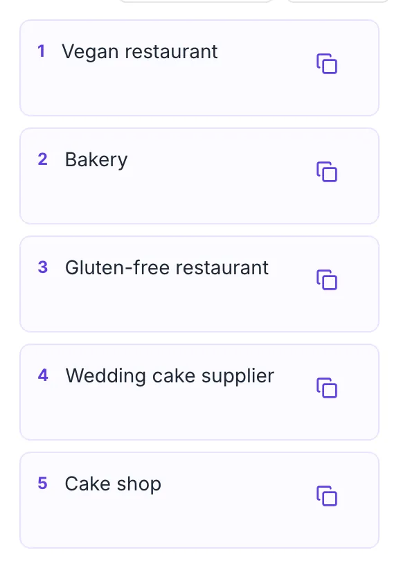 Business Category Generator showing its result