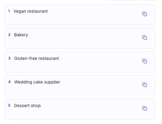 Business Category Generator showing its result