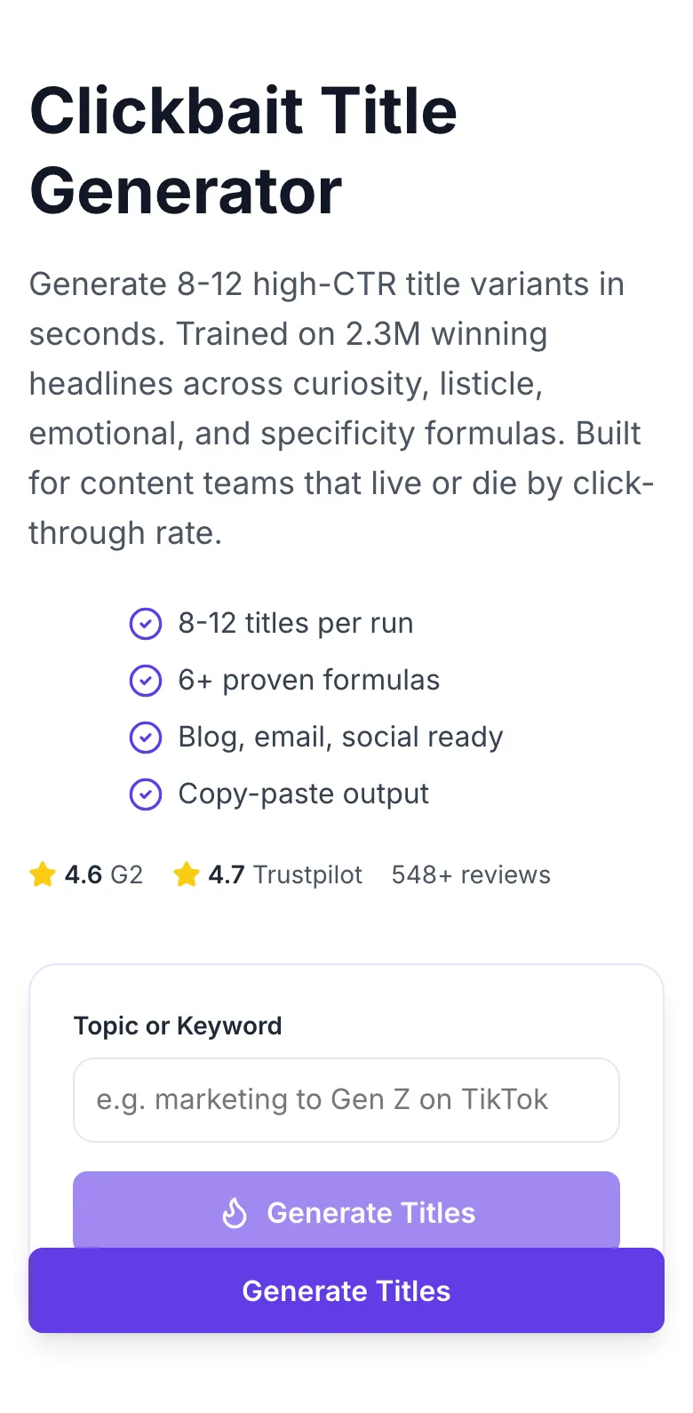Empty Clickbait Title Generator before any input