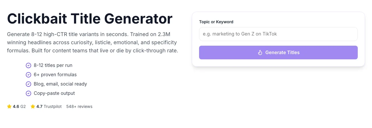 Empty Clickbait Title Generator before any input