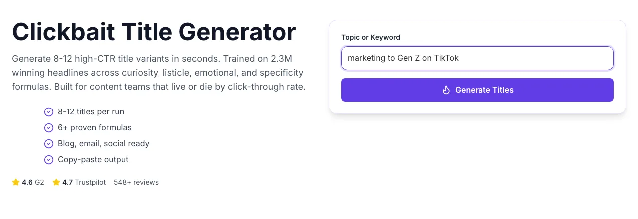 Clickbait Title Generator with input filled in
