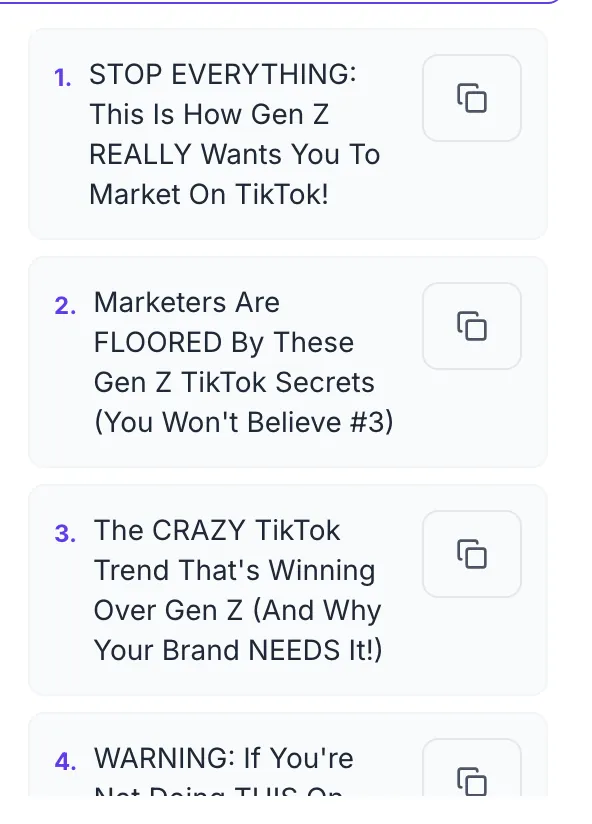 Clickbait Title Generator showing its result