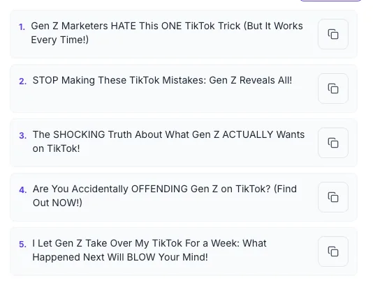 Clickbait Title Generator showing its result