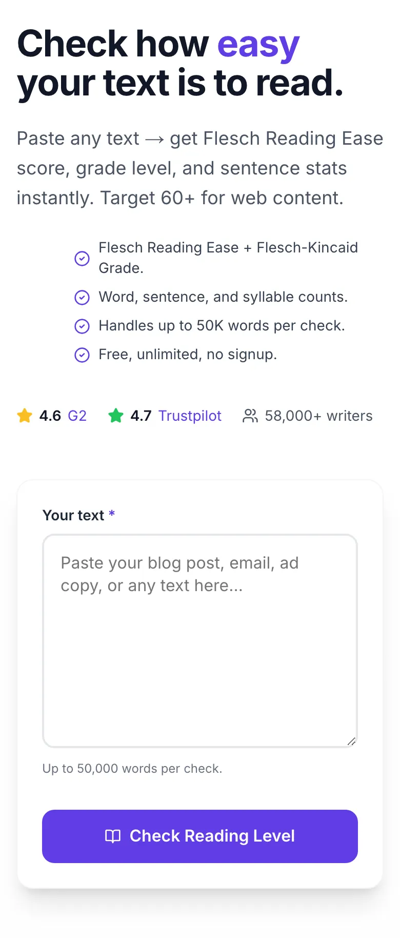Empty Content Reading Level Checker before any input