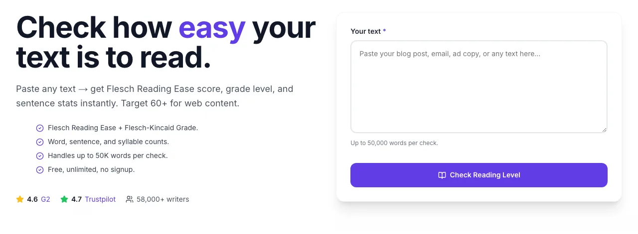 Empty Content Reading Level Checker before any input