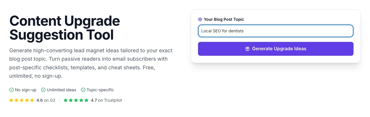 Content Upgrade Suggestion with input filled in