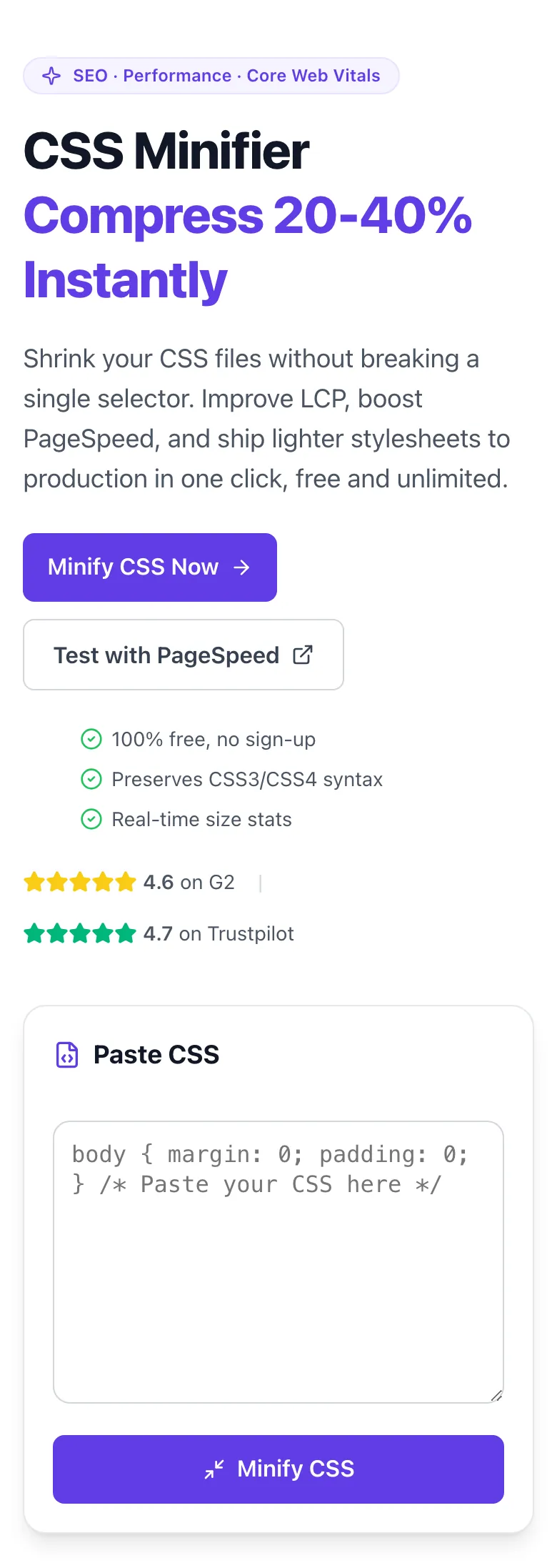 Empty CSS Minifier before any input