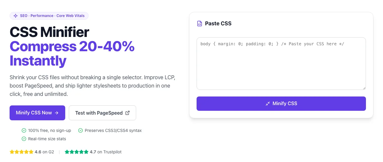 Empty CSS Minifier before any input