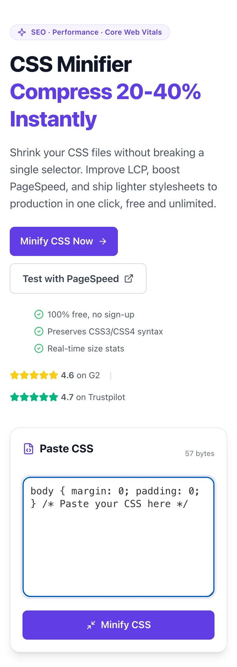 CSS Minifier with input filled in