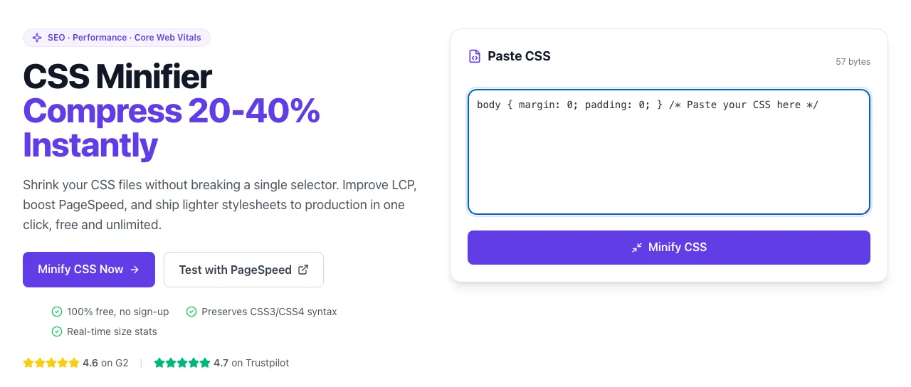CSS Minifier with input filled in