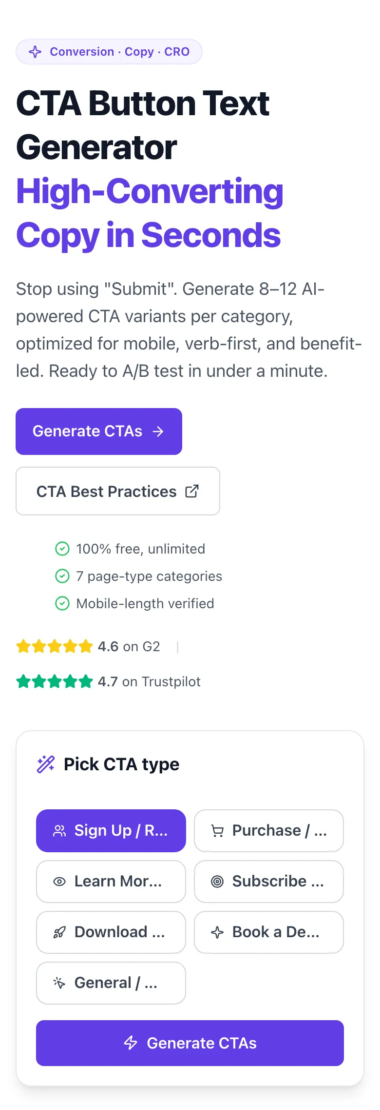 Empty CTA Button Text Generator before any input