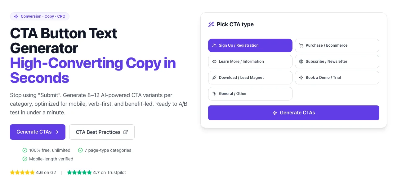 Empty CTA Button Text Generator before any input