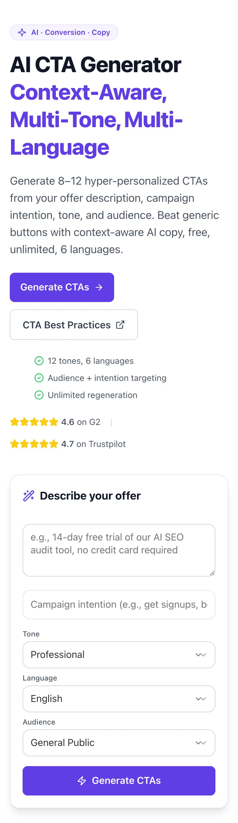 Empty CTA Generator before any input