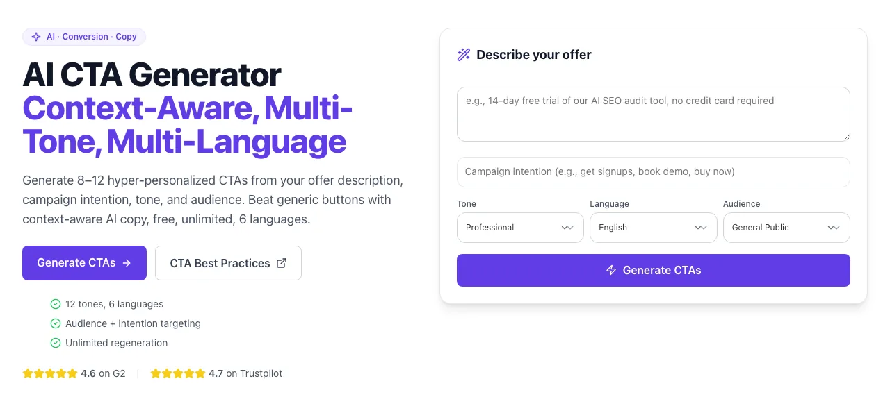 Empty CTA Generator before any input