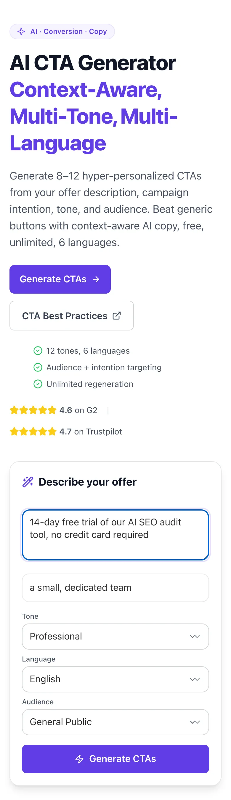 CTA Generator with input filled in