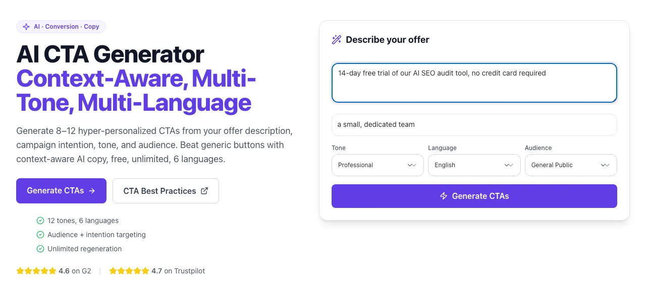 CTA Generator with input filled in
