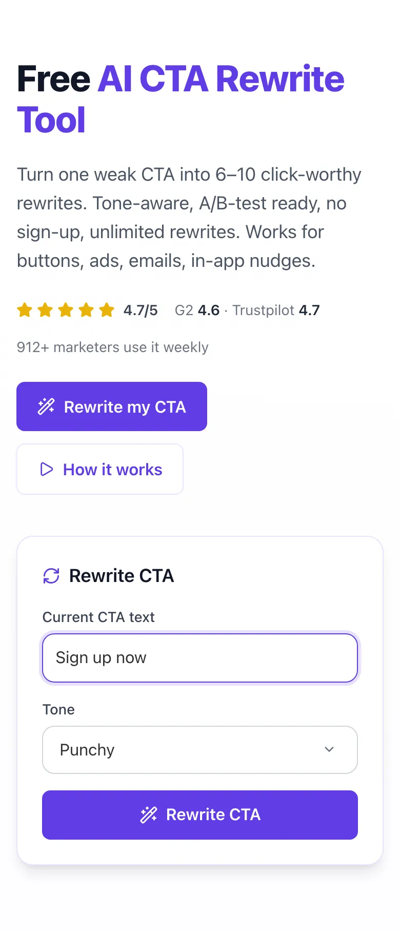 CTA Rewrite Tool with input filled in