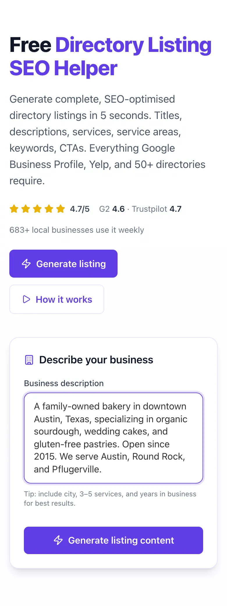 Directory Listing SEO Helper with input filled in