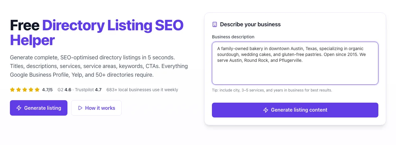 Directory Listing SEO Helper with input filled in