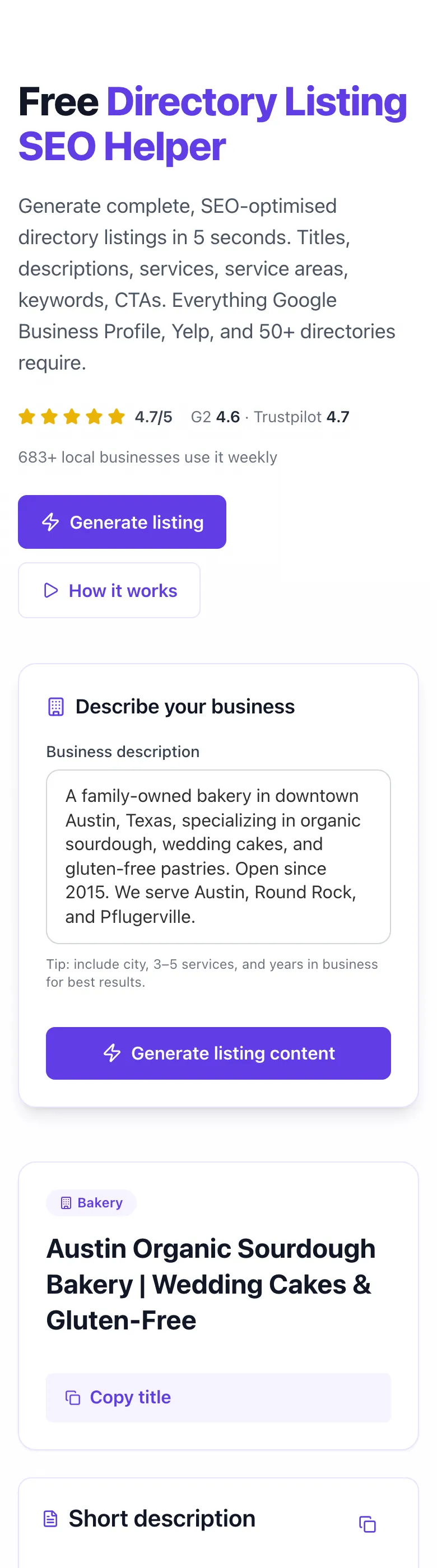 Directory Listing SEO Helper showing its result