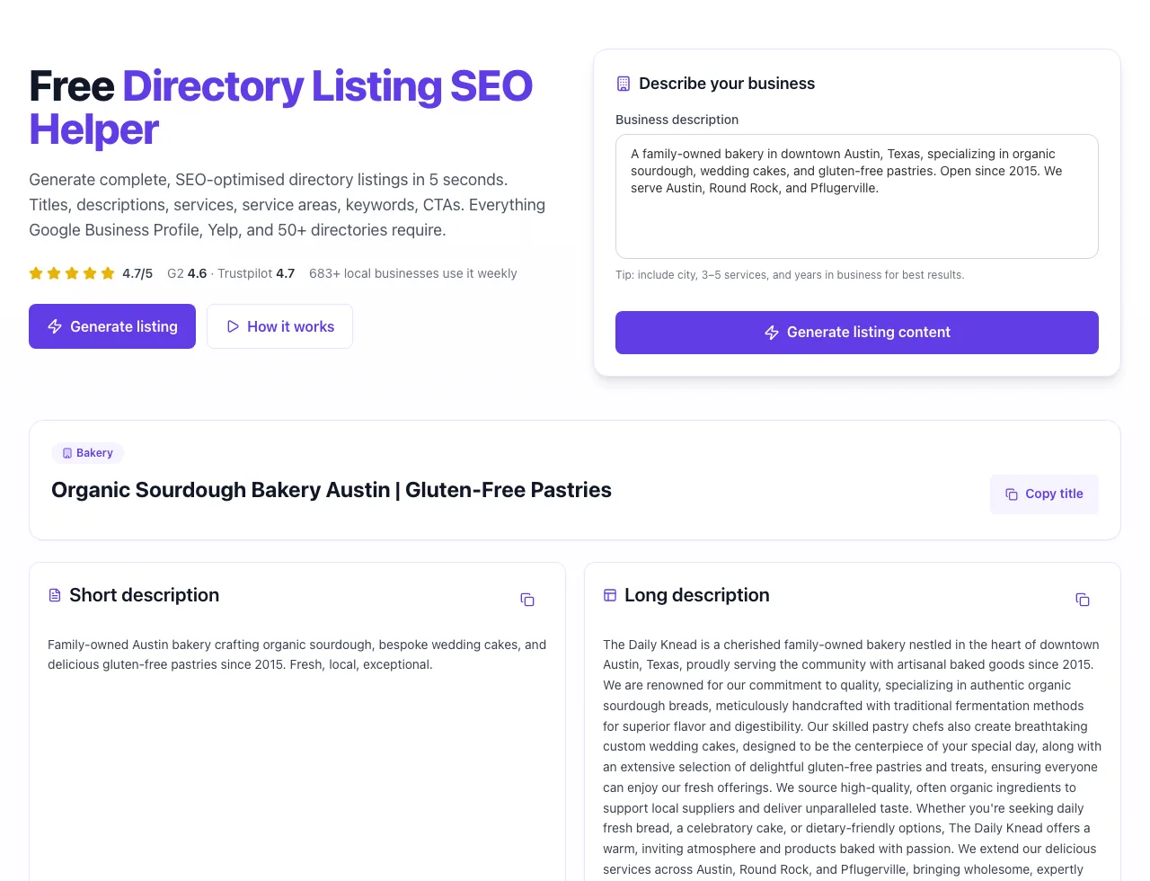 Directory Listing SEO Helper showing its result