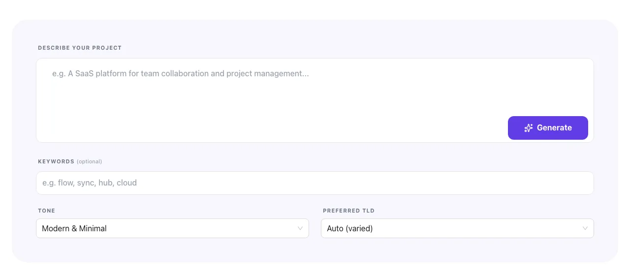 Empty Domain Name Generator before any input