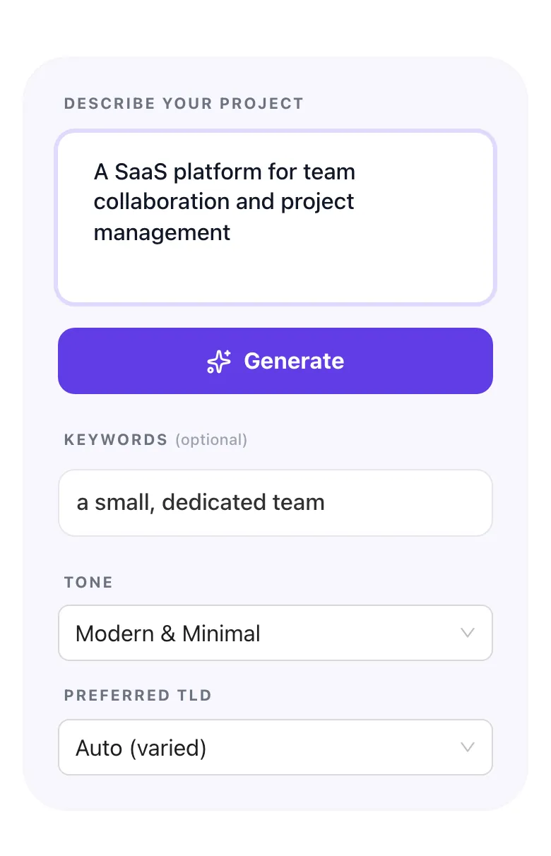 Domain Name Generator with input filled in
