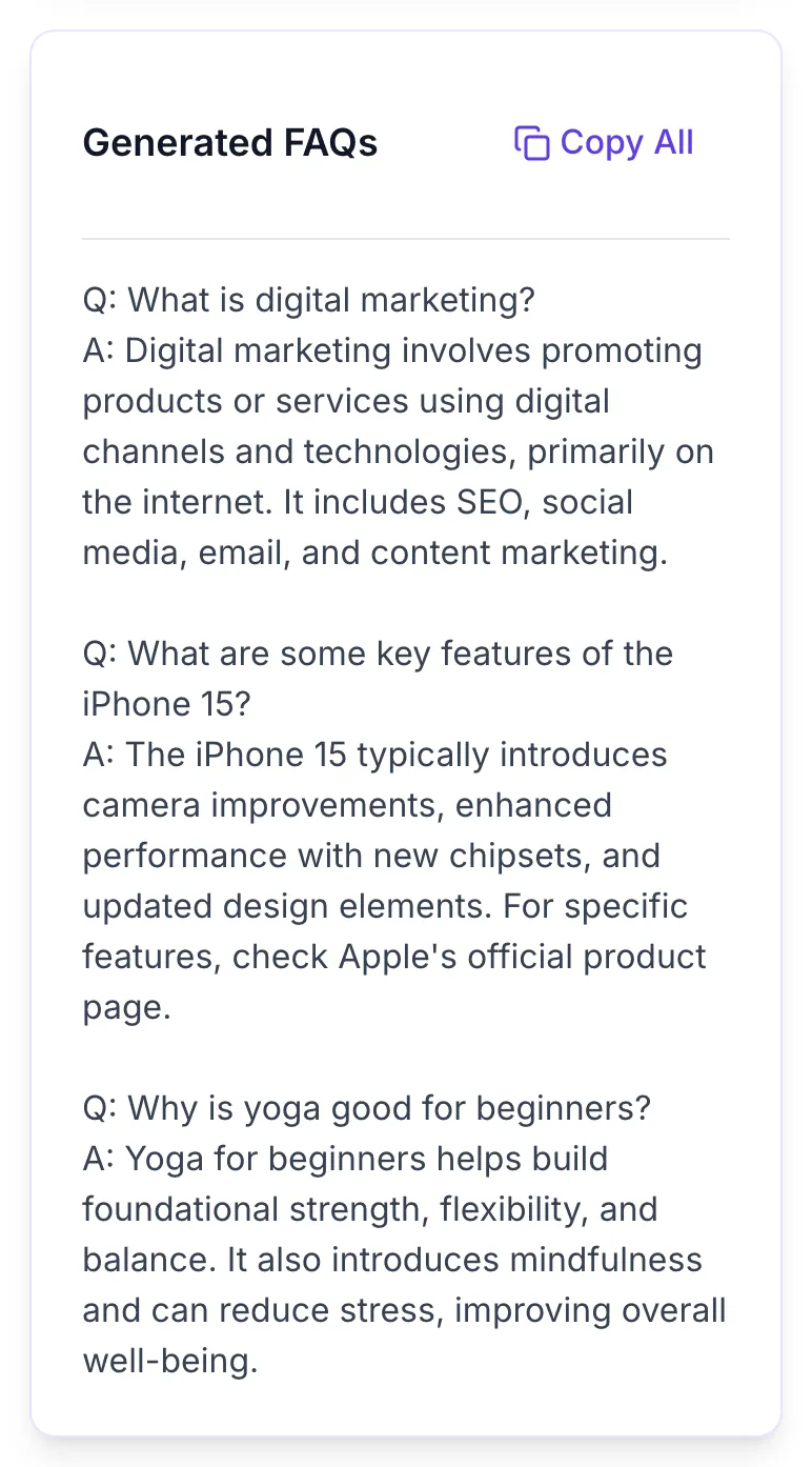 FAQ Generator showing its result