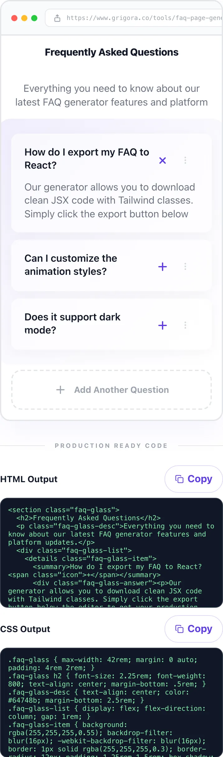 Empty FAQ Page Generator before any input