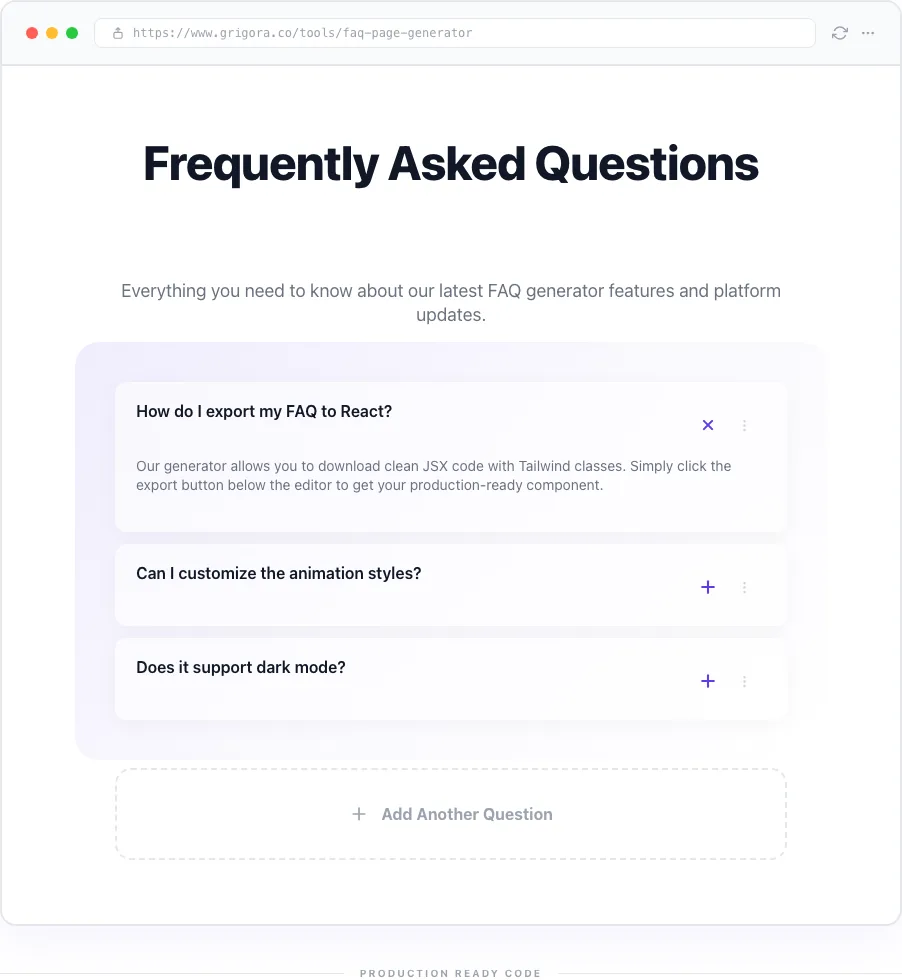Empty FAQ Page Generator before any input
