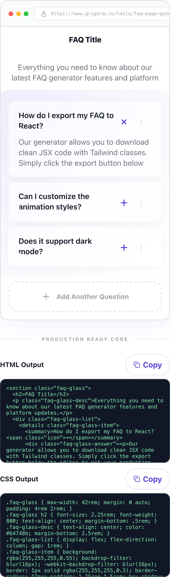 FAQ Page Generator with input filled in