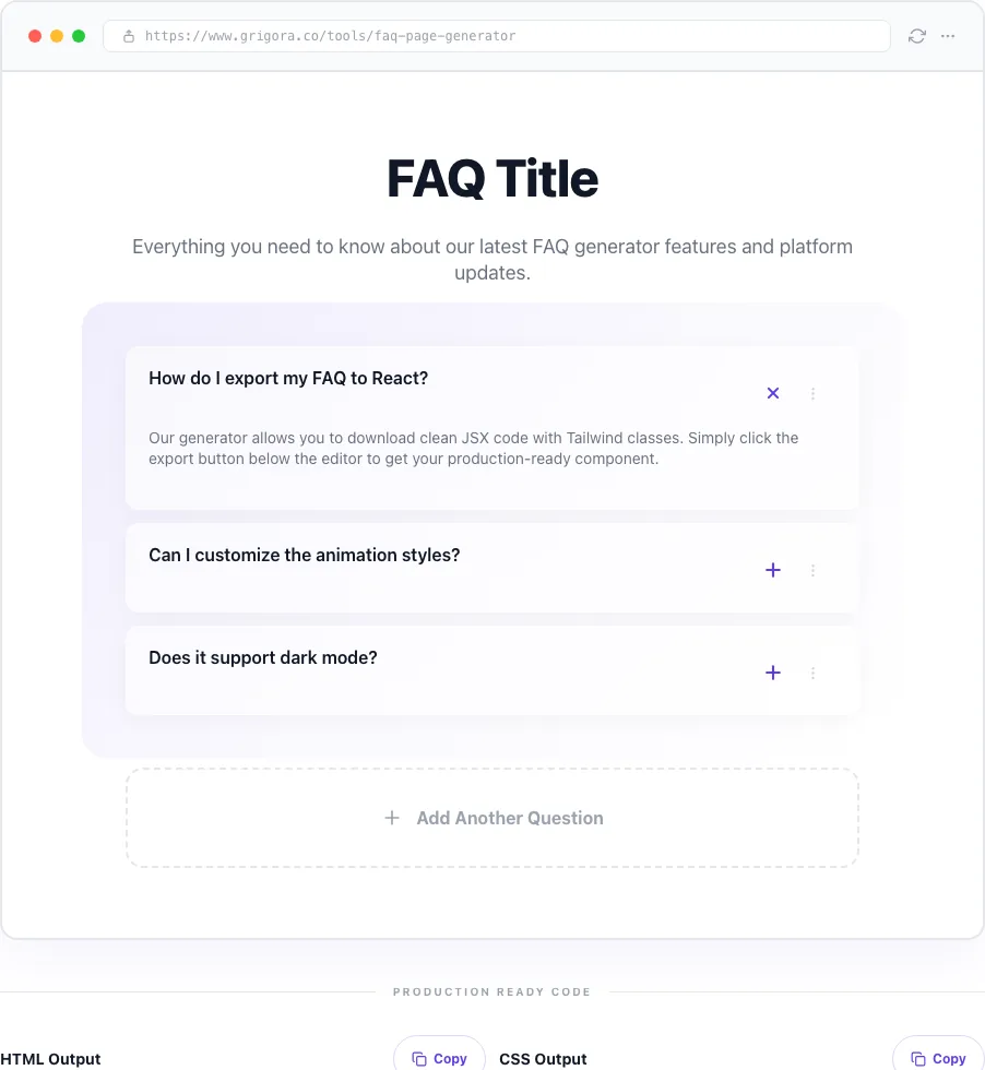 FAQ Page Generator with input filled in