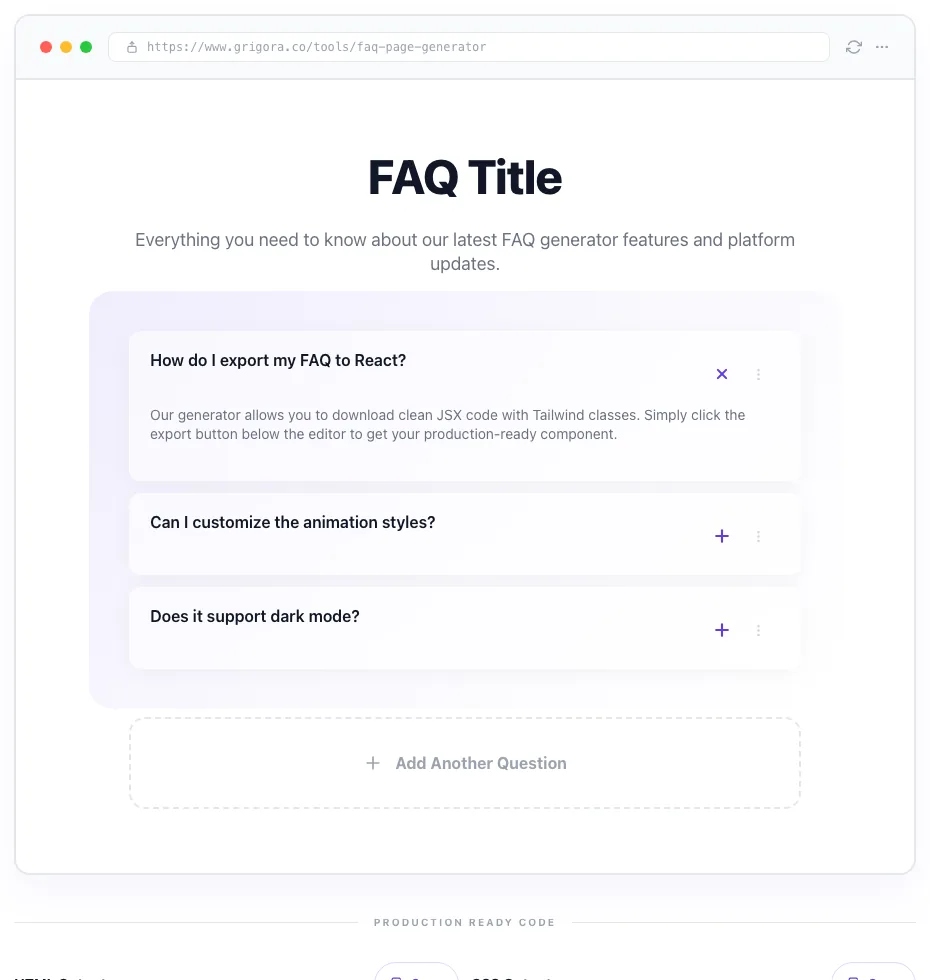 FAQ Page Generator showing its result