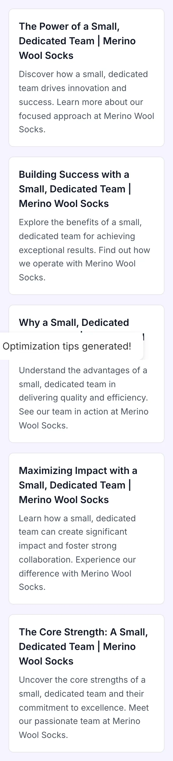Featured Snippet Optimizer showing its result