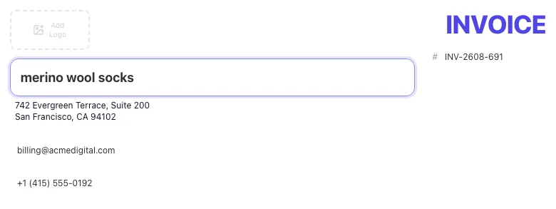 Free Invoice Generator showing its result