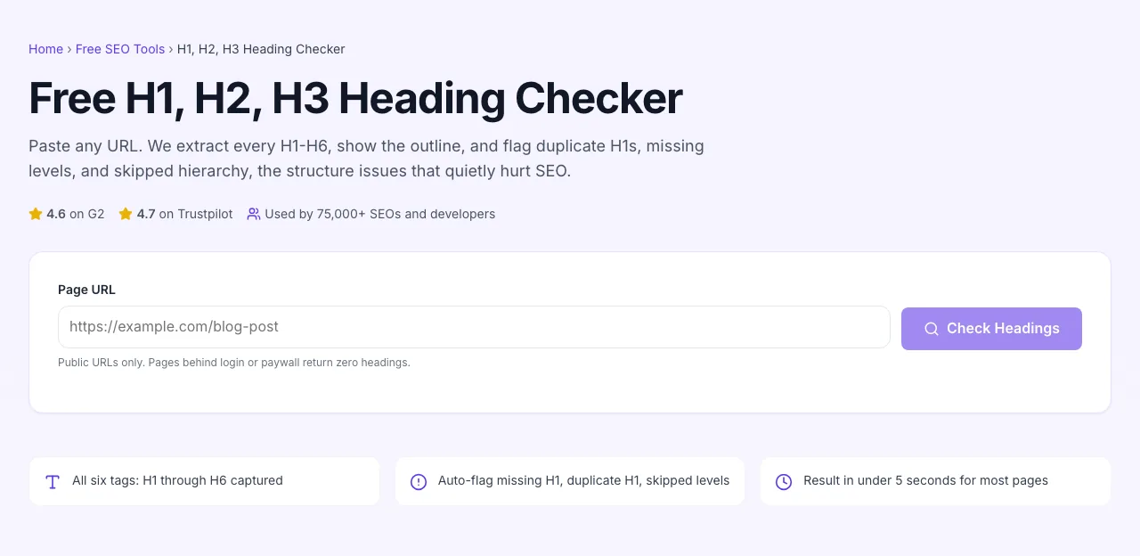 Empty H1 H2 H3 Heading Checker before any input
