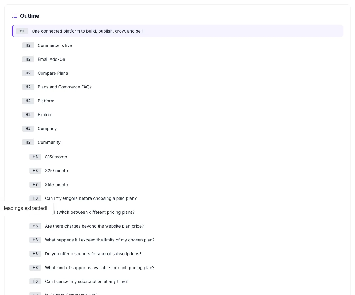 H1 H2 H3 Heading Checker showing its result