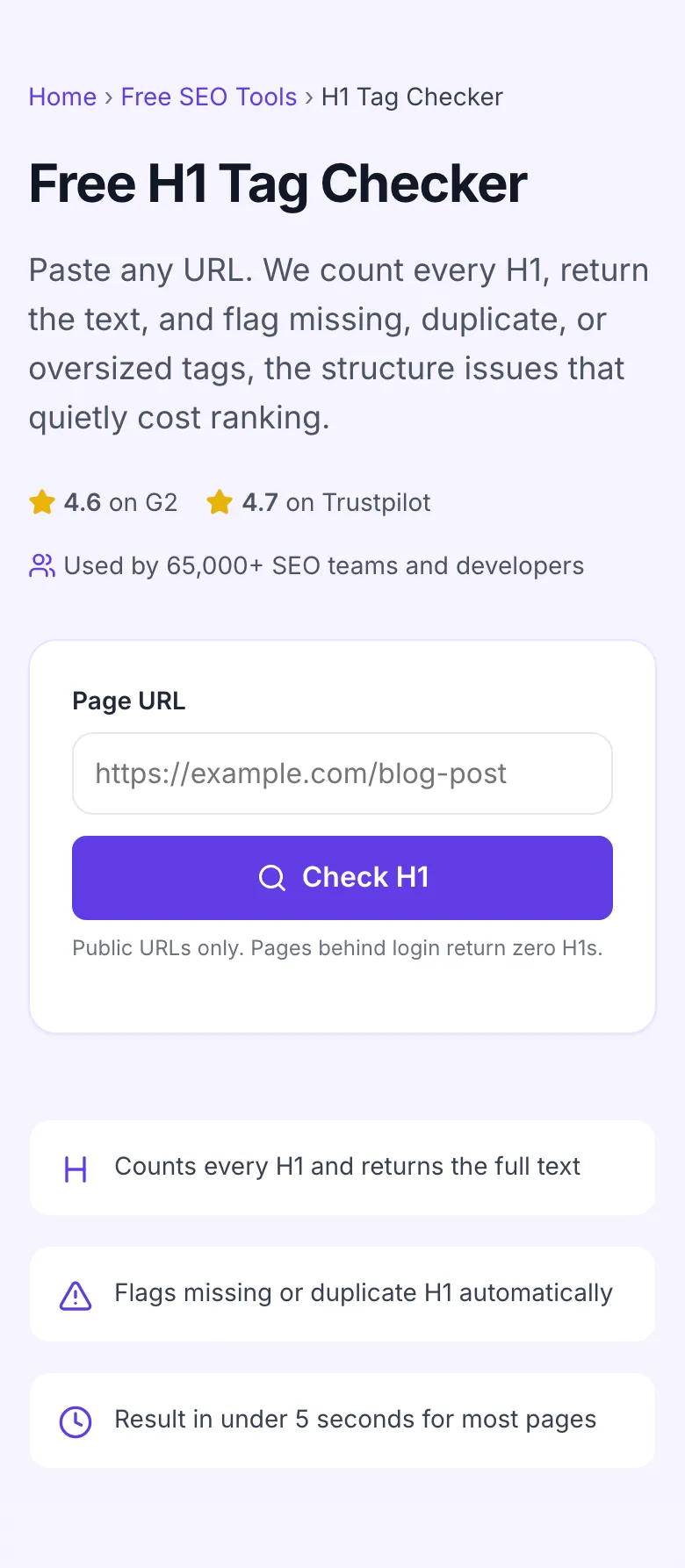 Empty H1 Tag Checker before any input
