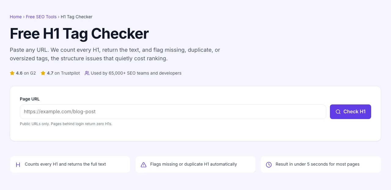Empty H1 Tag Checker before any input