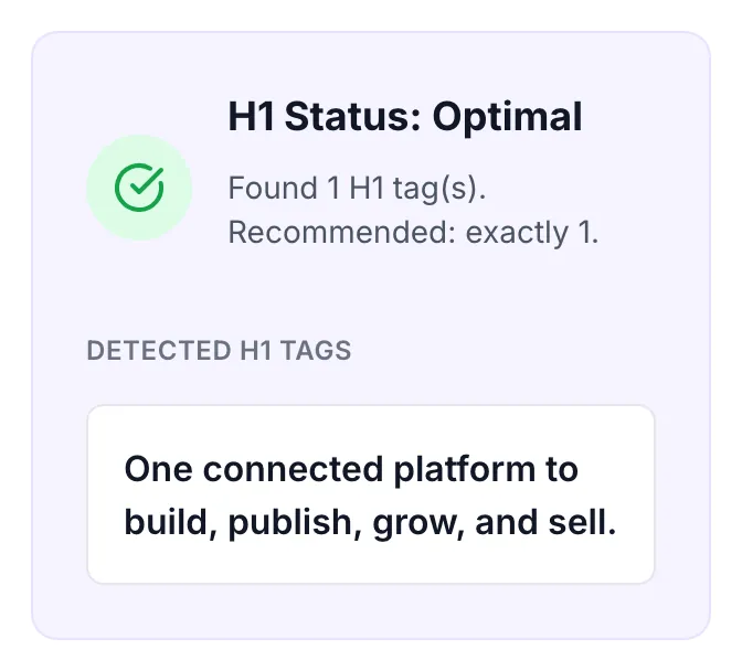 H1 Tag Checker showing its result