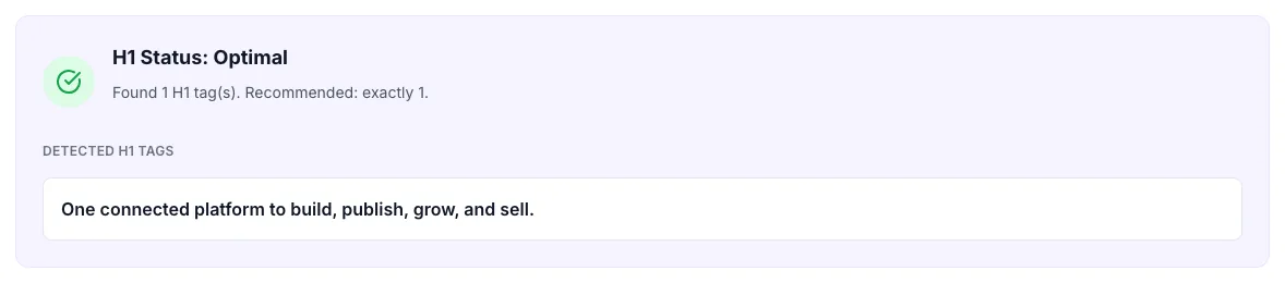 H1 Tag Checker showing its result