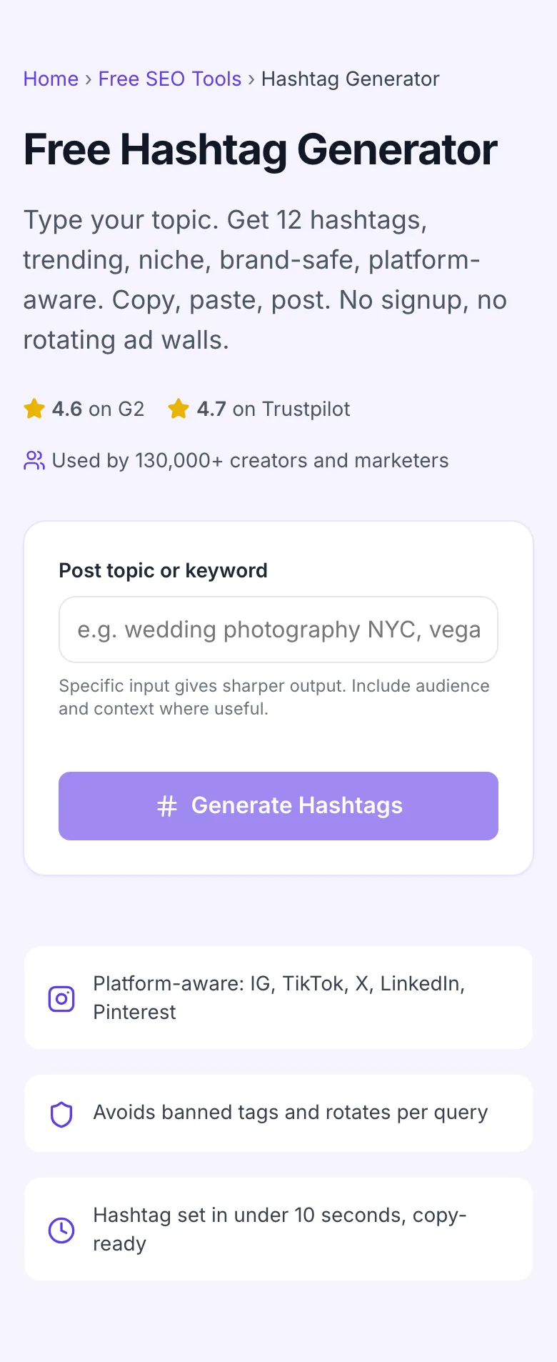 Empty Hashtag Generator before any input