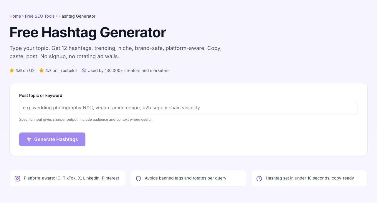 Empty Hashtag Generator before any input