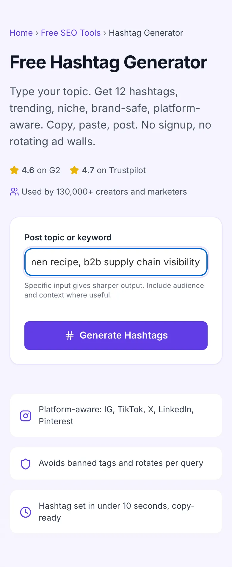 Hashtag Generator with input filled in