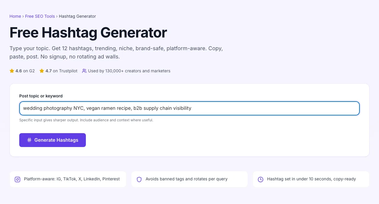 Hashtag Generator with input filled in