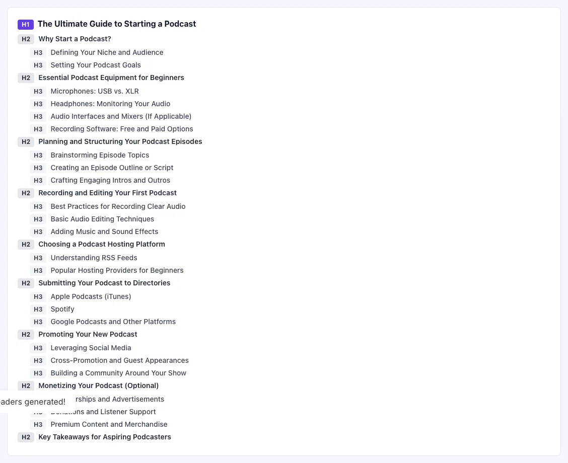 Header Tag Generator showing its result