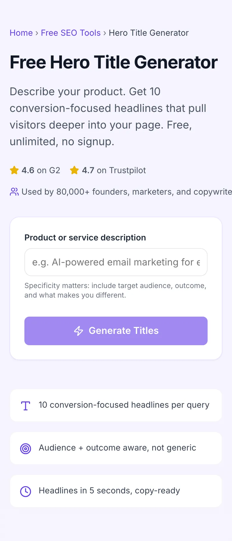 Empty Hero Title Generator before any input