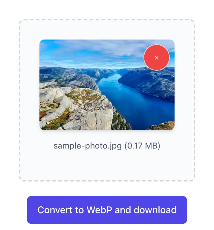 Image To Webp Converter with input filled in